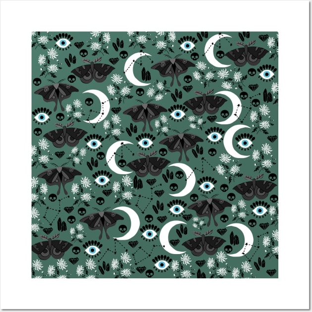 Moth moon and stars pattern Wall Art by kapotka